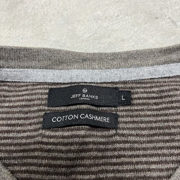 Jeff Banks London Sweater Mens Large Brown Cotton Cashmere V-Neck Jumper Knit - Picture 5 of 5